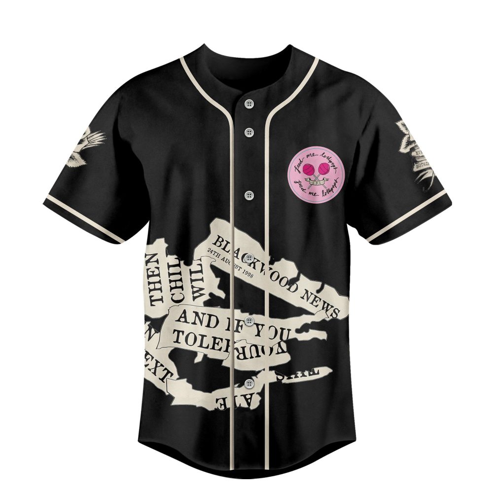 Vintage Black Baseball Jersey With Newspaper Print Design - Unisex Fashion Tee