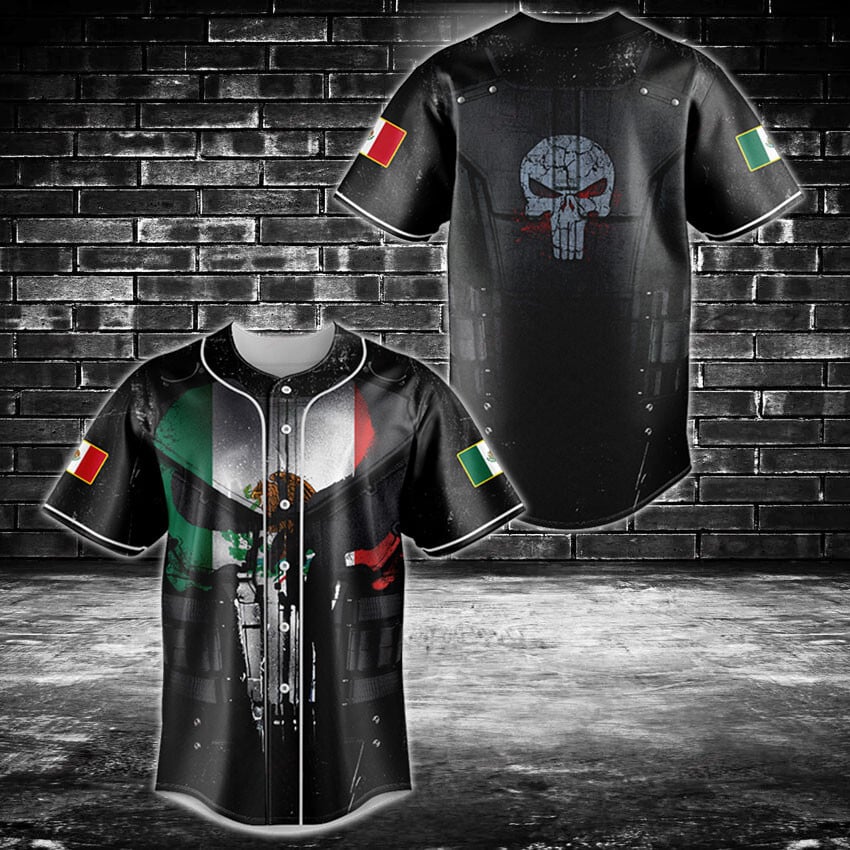 Limited Edition Mexican Flag &amp; Skull Baseball Jersey - Unique Design, High-Quality Fabric