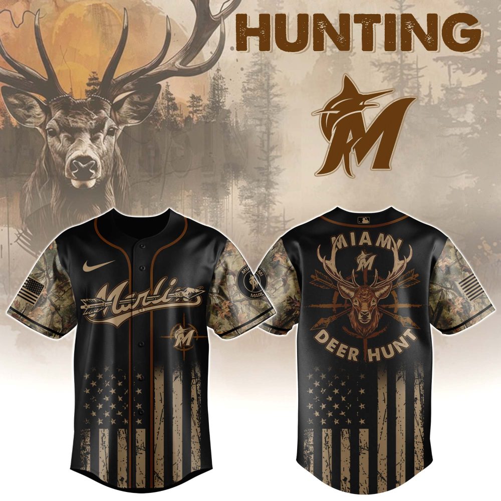 Miami Deer Hunt Baseball Jersey - Camo Sleeves &amp; Patriotic Design For Hunters