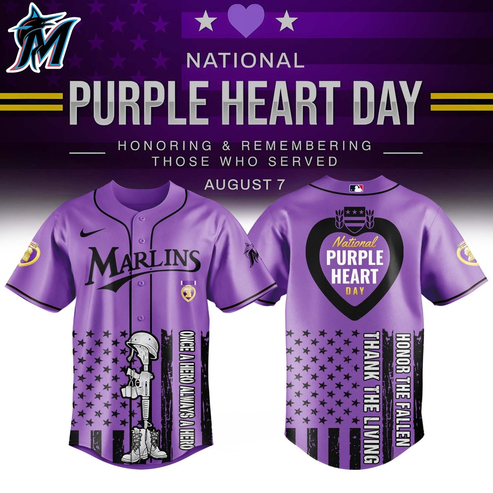 Limited Edition Marlins Purple Heart Day Jersey - Honor &amp; Remember Heroes In Style