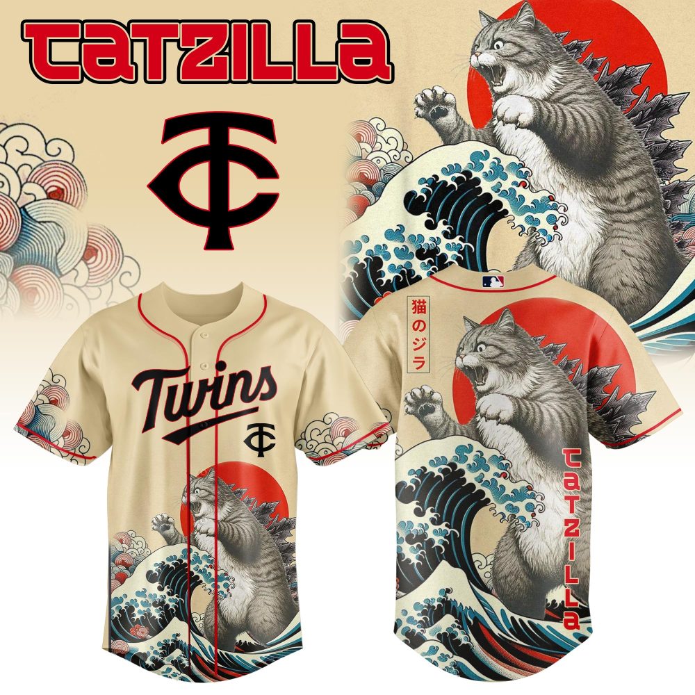 Unleash Style With Catzilla Baseball Jersey – Unique Cat &amp; Wave Design, Perfect For Fans!