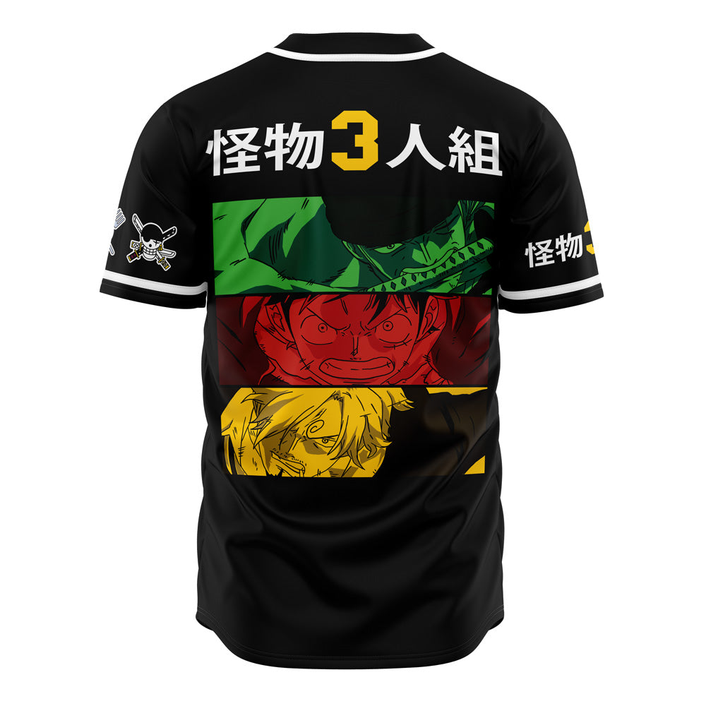 Anime Monster Trio Baseball Jersey – Iconic Skulls, Black, Unisex, Cosplay Apparel