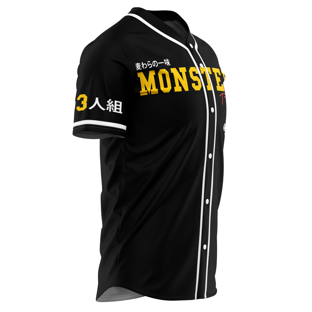 Anime Monster Trio Baseball Jersey – Iconic Skulls, Black, Unisex, Cosplay Apparel