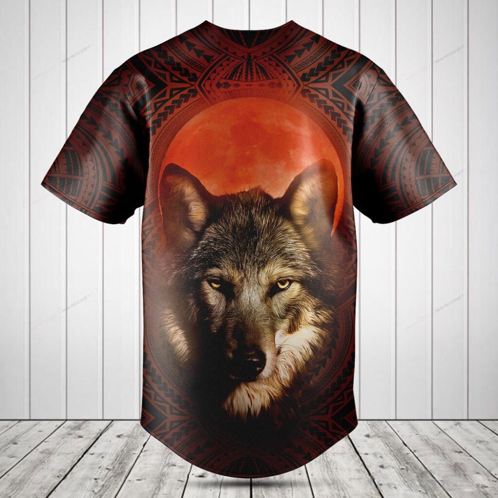 Bold Wolf Graphic Baseball Jersey - Tribal Design, Unisex All-Over Print Shirt For Outdoor &amp; Casual Wear