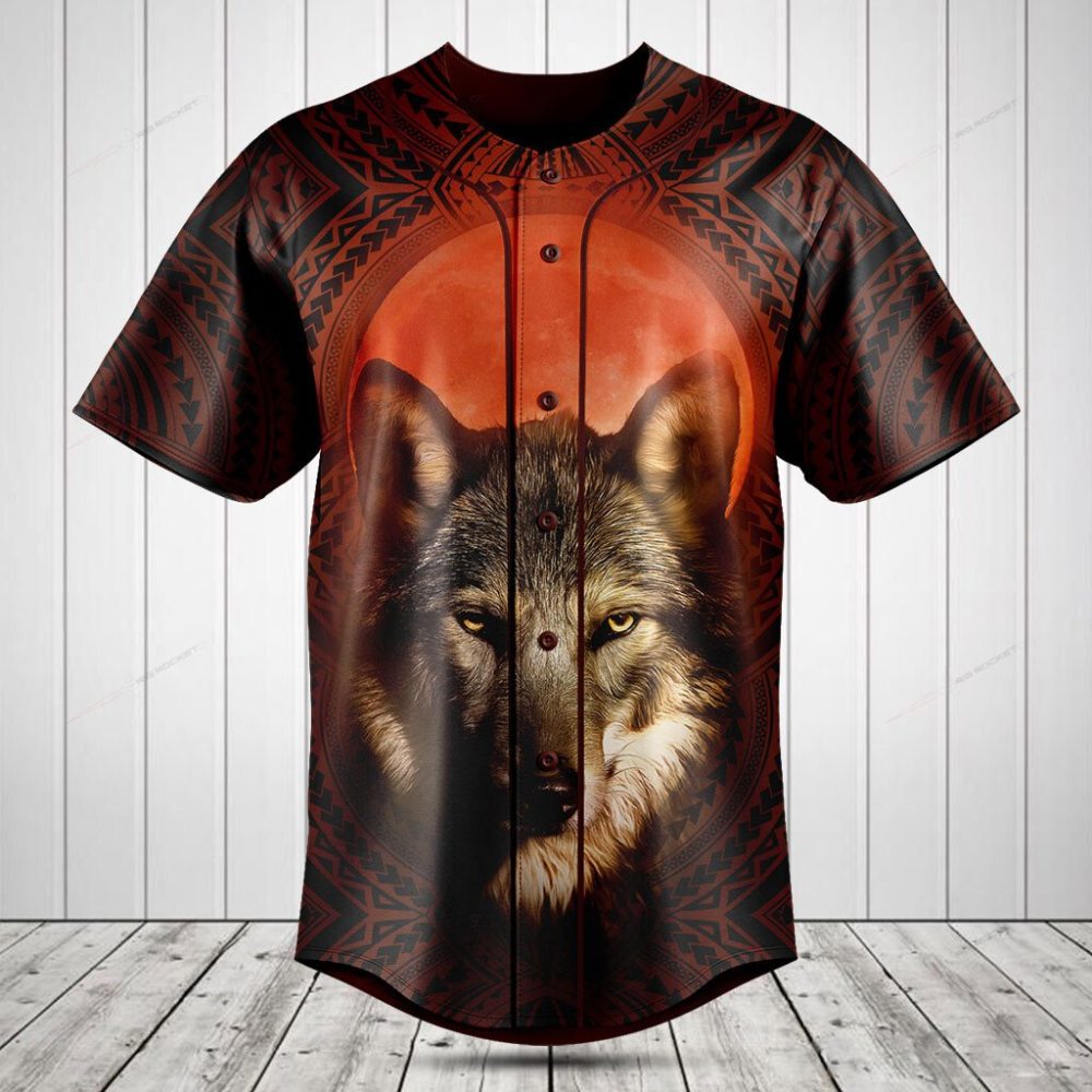 Bold Wolf Graphic Baseball Jersey - Tribal Design, Unisex All-Over Print Shirt For Outdoor &amp; Casual Wear
