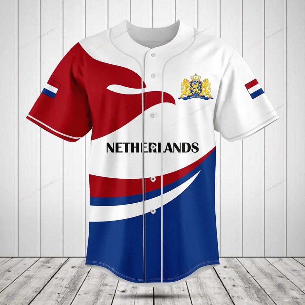 Netherlands Baseball Jersey - Stylish Red, White &amp; Blue Sportswear For Fans