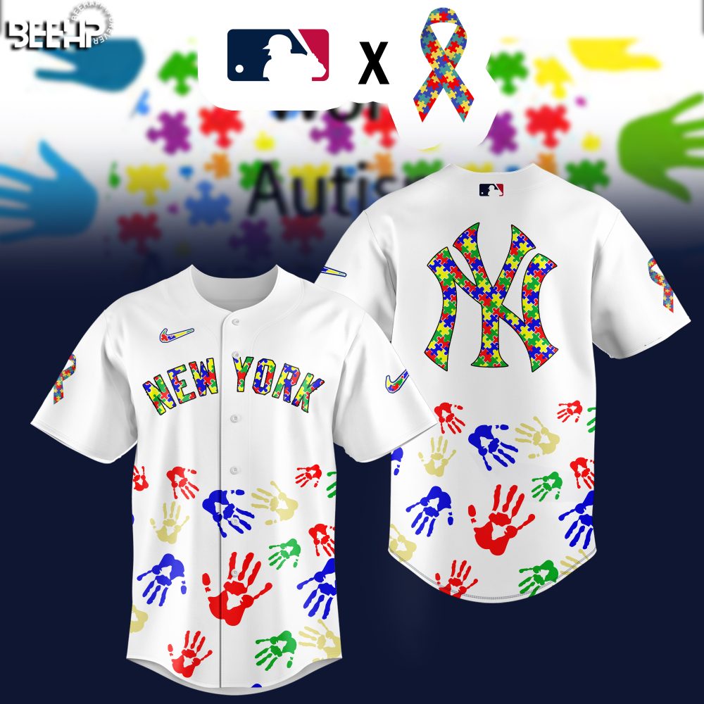 Limited Edition New York Baseball Jersey - Autism Awareness Design - Vibrant Puzzle Print