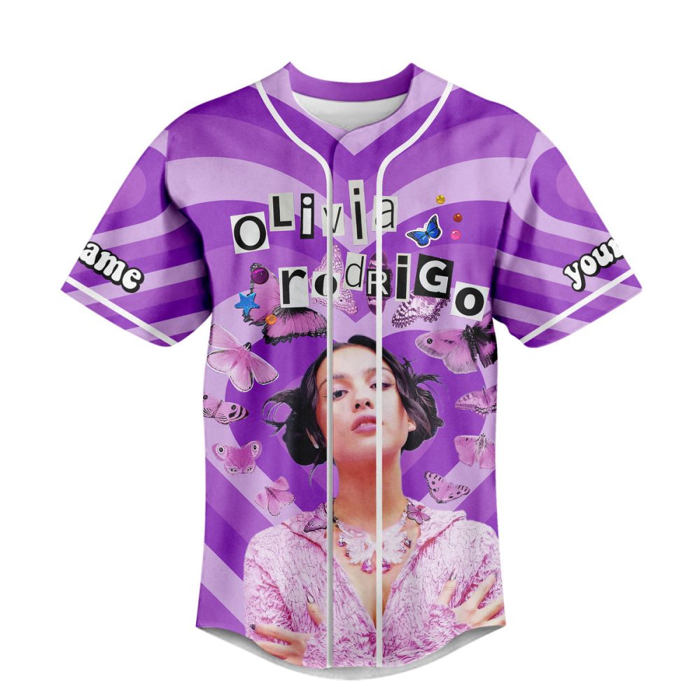 Purple Graphic Baseball Jersey – Stylish Design With Butterfly &amp; Text Motifs