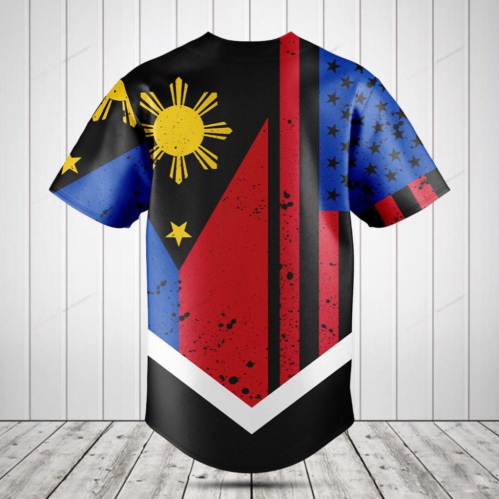 Vibrant Usa-Philippines Flag Baseball Jersey – Unisex, Patriotic Design, Comfortable Fit