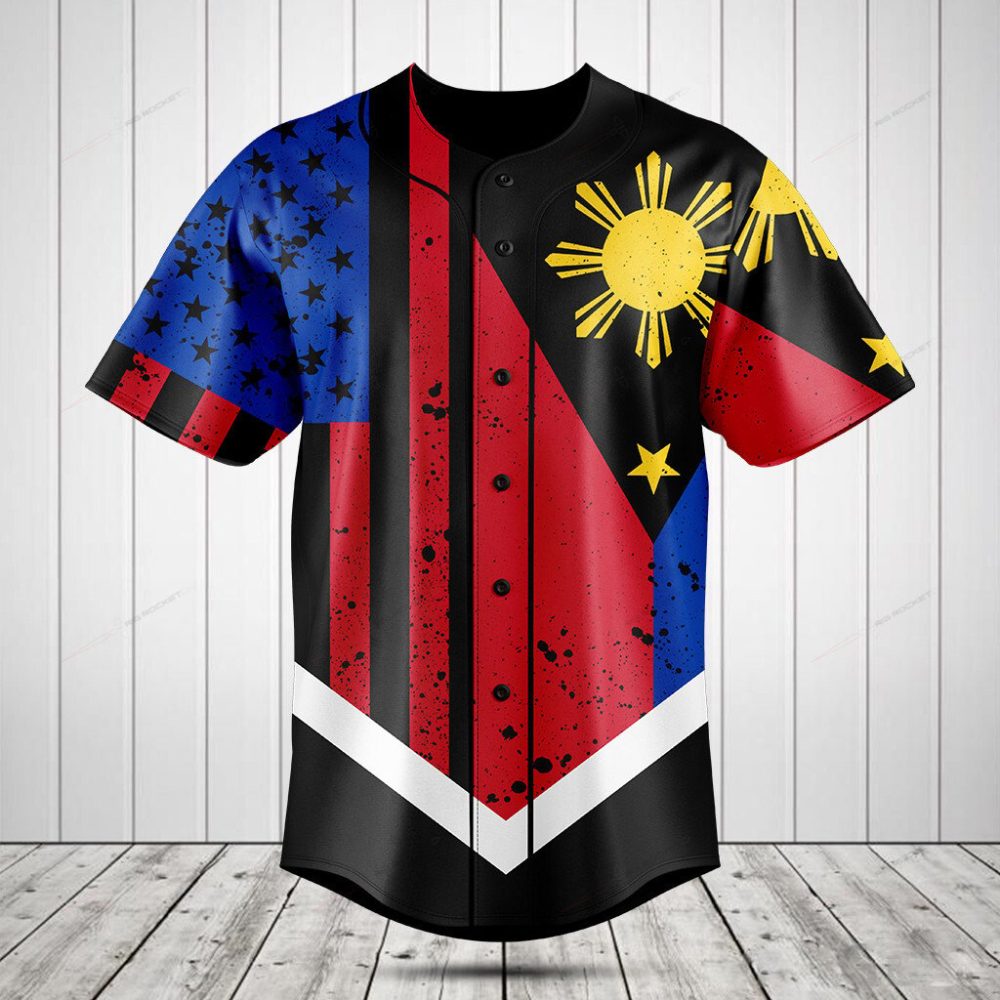 Vibrant Usa-Philippines Flag Baseball Jersey – Unisex, Patriotic Design, Comfortable Fit