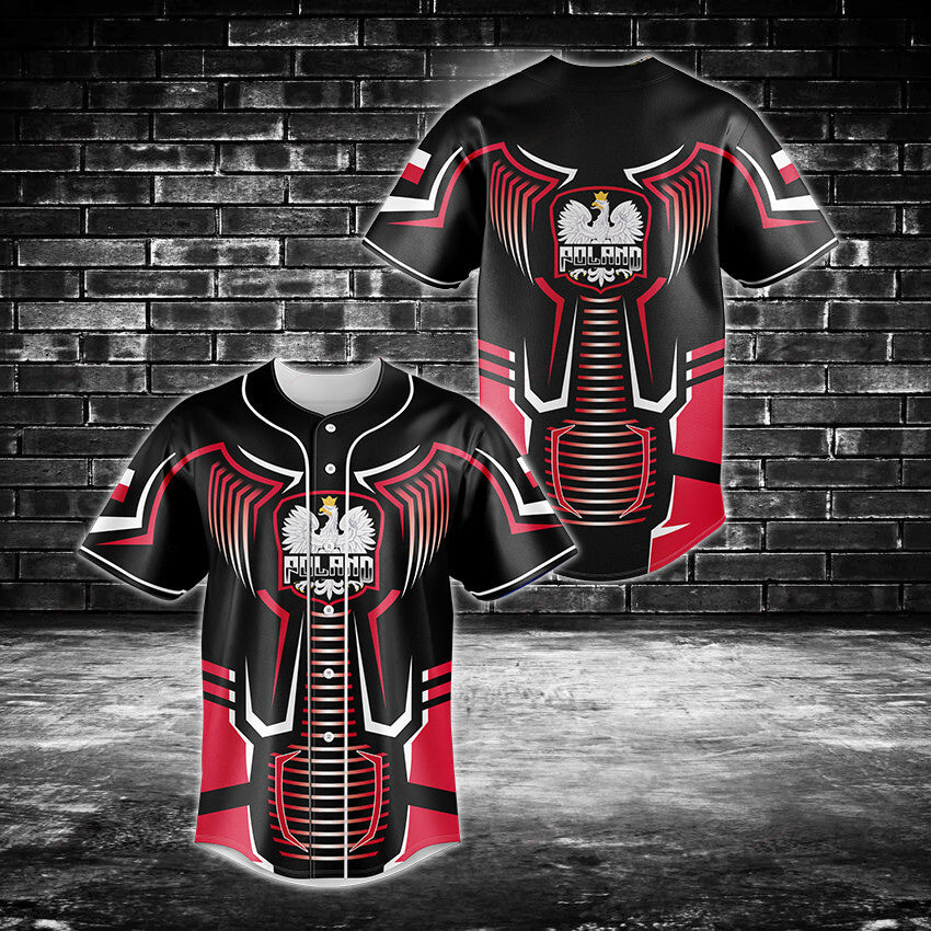 Exclusive Polish Eagle Baseball Jersey – Bold Black &amp; Red Design – Stand Out In Style!
