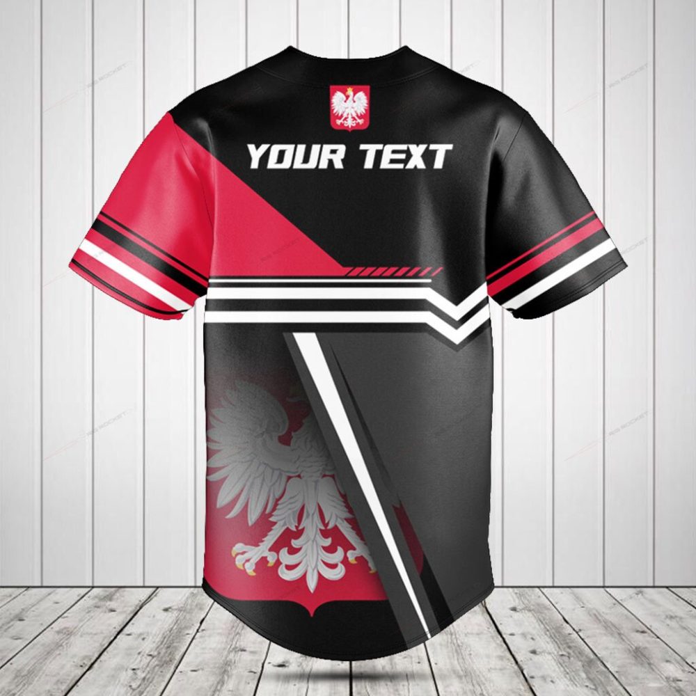 Poland Pride Baseball Jersey - Stylish Eagle Design, Red &amp; Black, Unisex Comfort Fit