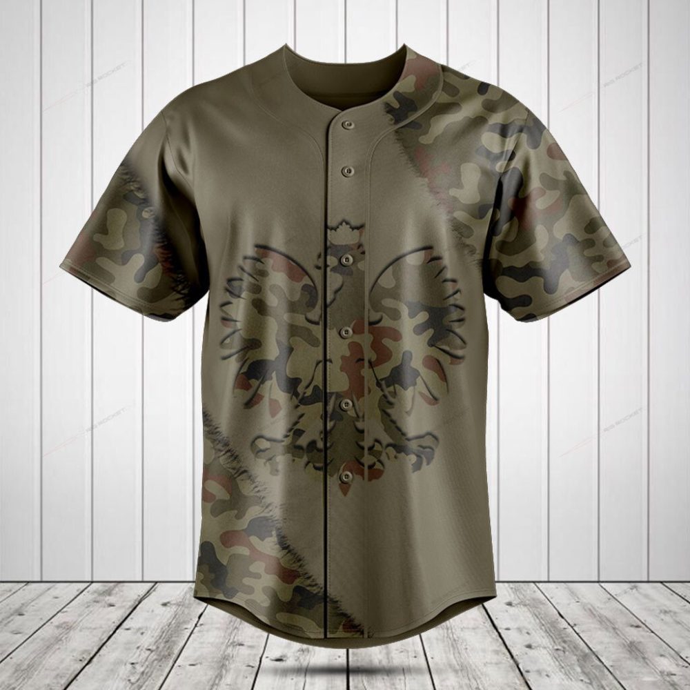 Stylish Camo Baseball Jersey With Eagle Design - Men'S Short Sleeve Casual Shirt