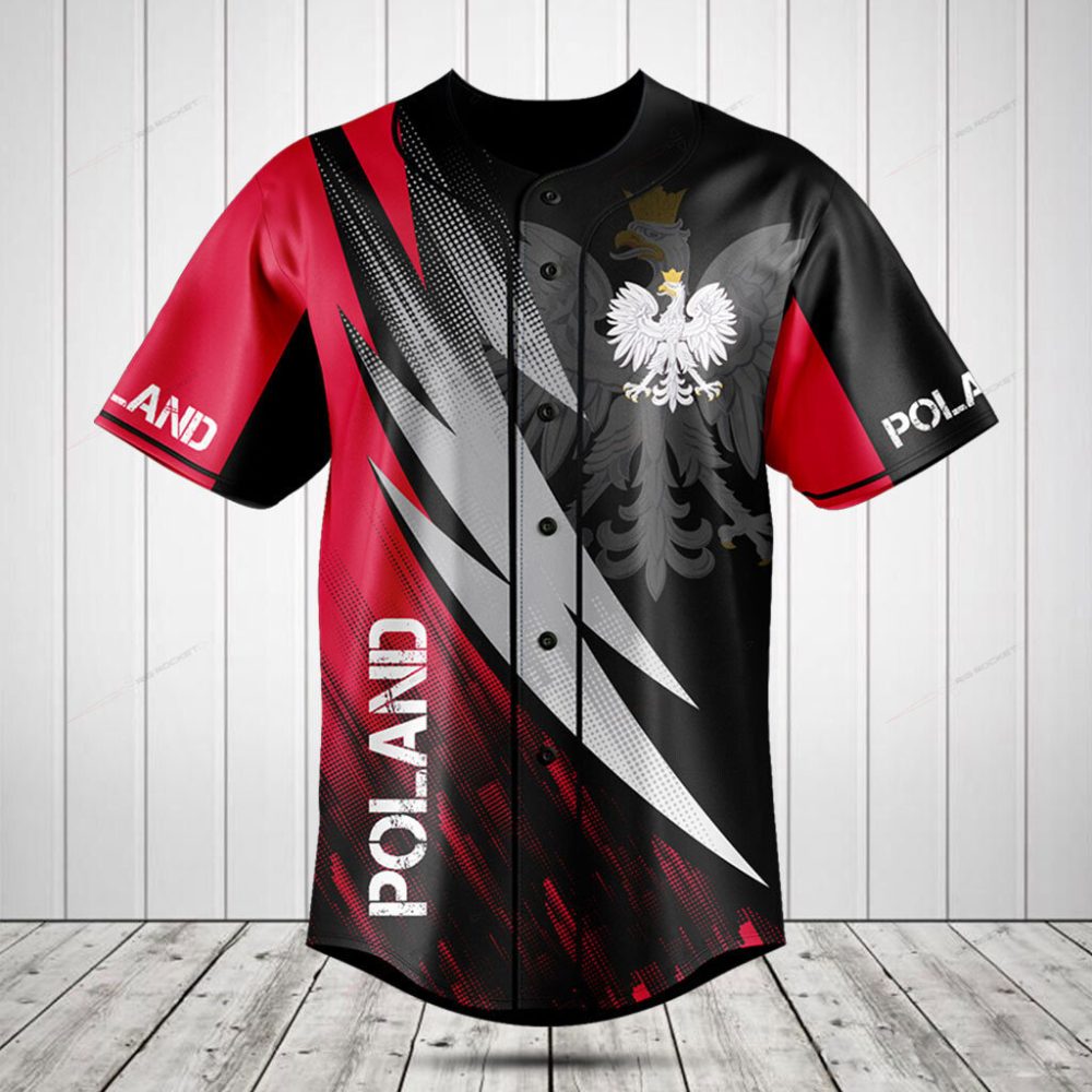 Poland Eagle Baseball Jersey - Bold Red &amp; Black Sportswear, Unisex S-Xxl