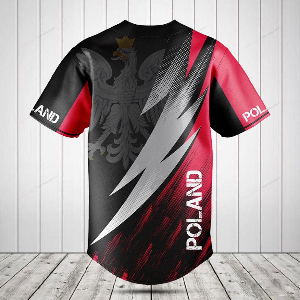 Poland Eagle Baseball Jersey - Bold Red &amp; Black Sportswear, Unisex S-Xxl