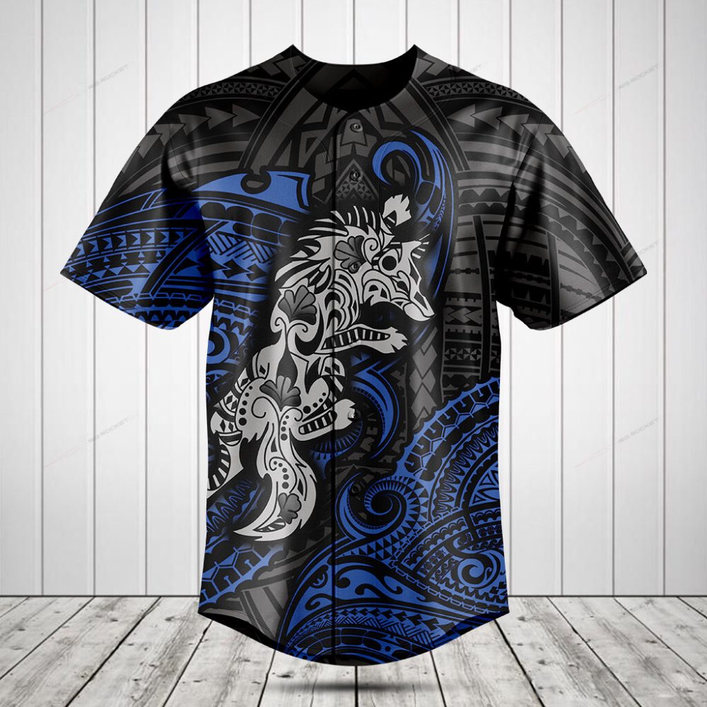 Tribal Wolf Graphic Tee - Bold Blue &amp; Black Short Sleeve Unisex Shirt - Unique Art Design