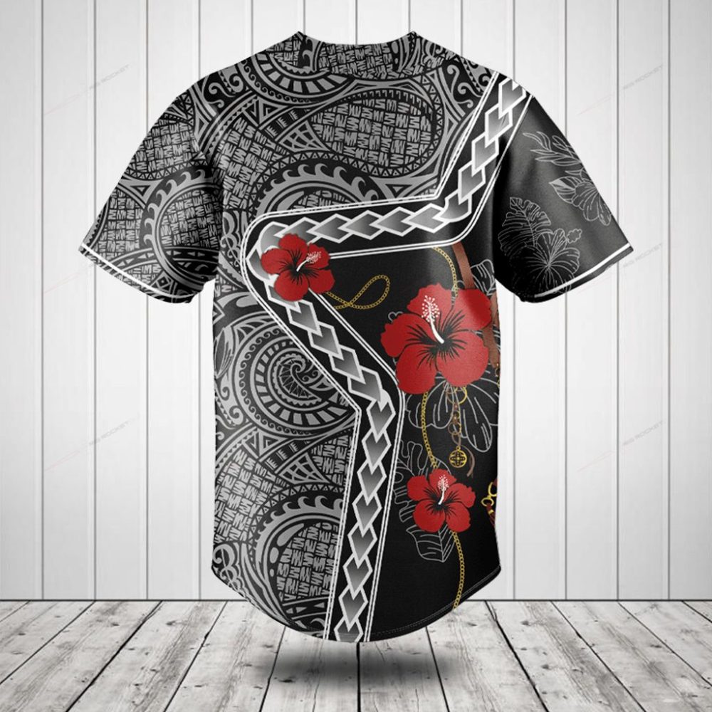 Tribal Floral Baseball Jersey - Bold Black &amp; Red Design, Unisex Summer Style