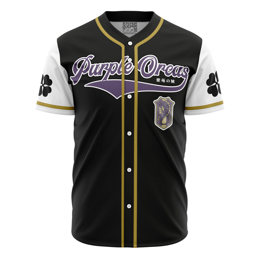 Purple Orcas Baseball Jersey - Stylish Black &amp; White Design With Unique Emblem - Perfect For Fans &amp; Casual Wear