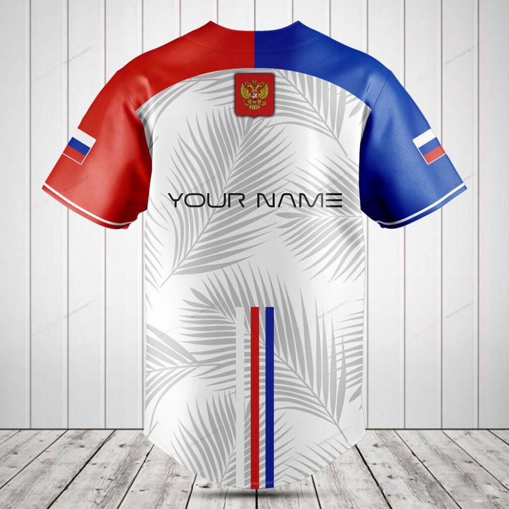 Stylish Russia Flag Baseball Jersey – Patriotic Sportswear With Palm Leaf Design