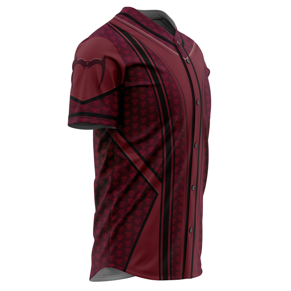 Stylish Red &amp; Black Graphic Button-Up Baseball Jersey - Perfect For Casual Wear
