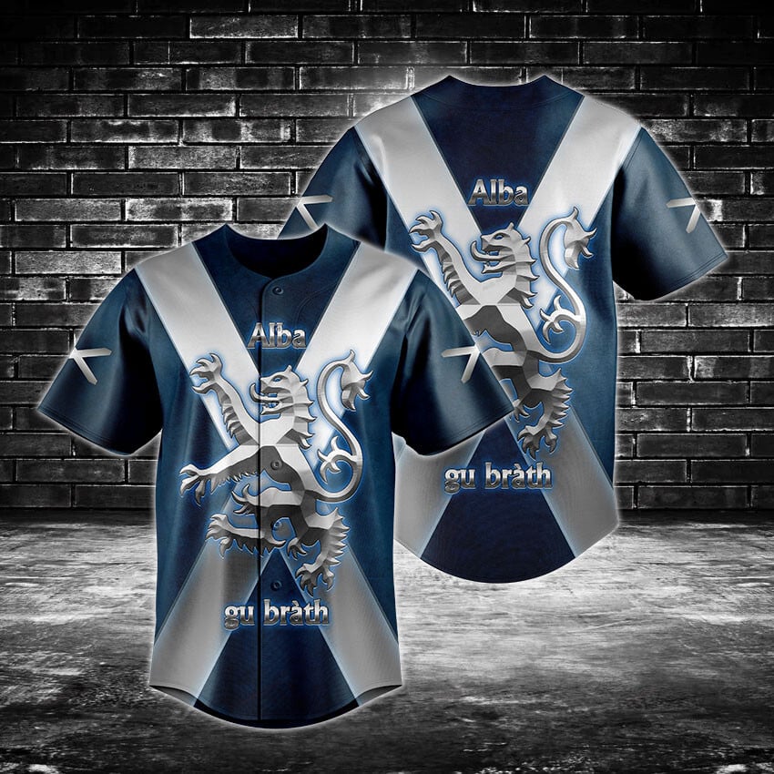 Scottish Pride Baseball Jersey - Alba Gu Brath Lion Design, Stylish Blue &amp; White Apparel