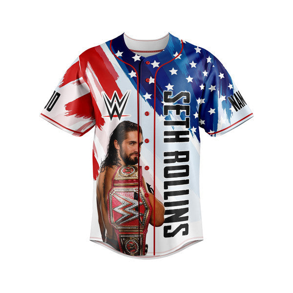 Unisex Usa Flag Wwe Seth Rollins Champion Graphic Baseball Jersey - Limited Edition