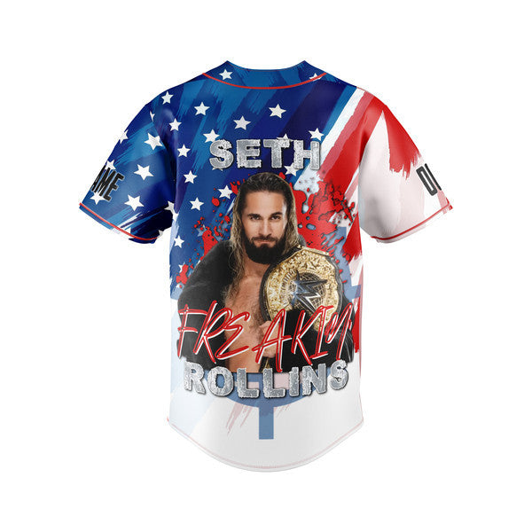 Unisex Usa Flag Wwe Seth Rollins Champion Graphic Baseball Jersey - Limited Edition