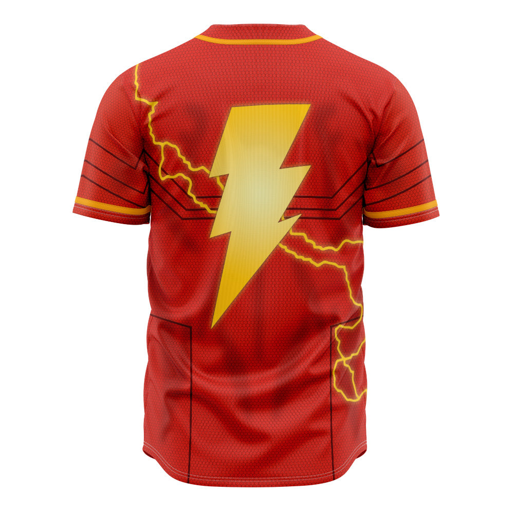 Unleash Your Inner Hero: Bold Red Lightning Bolt Graphic Baseball Jersey - Perfect For Fans &amp; Trendsetters!