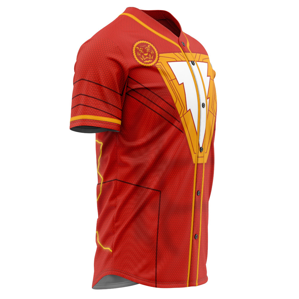 Unleash Your Inner Hero: Bold Red Lightning Bolt Graphic Baseball Jersey - Perfect For Fans &amp; Trendsetters!