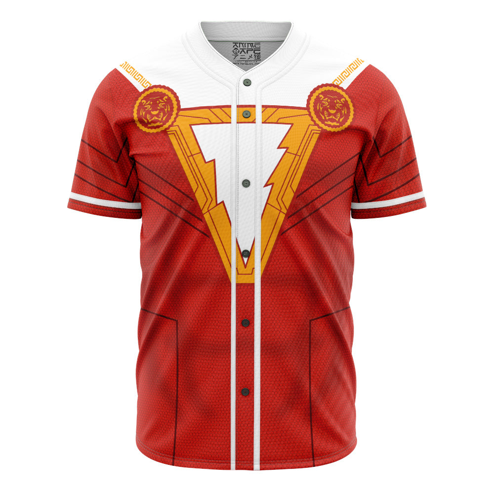 Heroic Red Lightning Baseball Jersey – Bold Superhero Design For Fans &amp; Cosplay