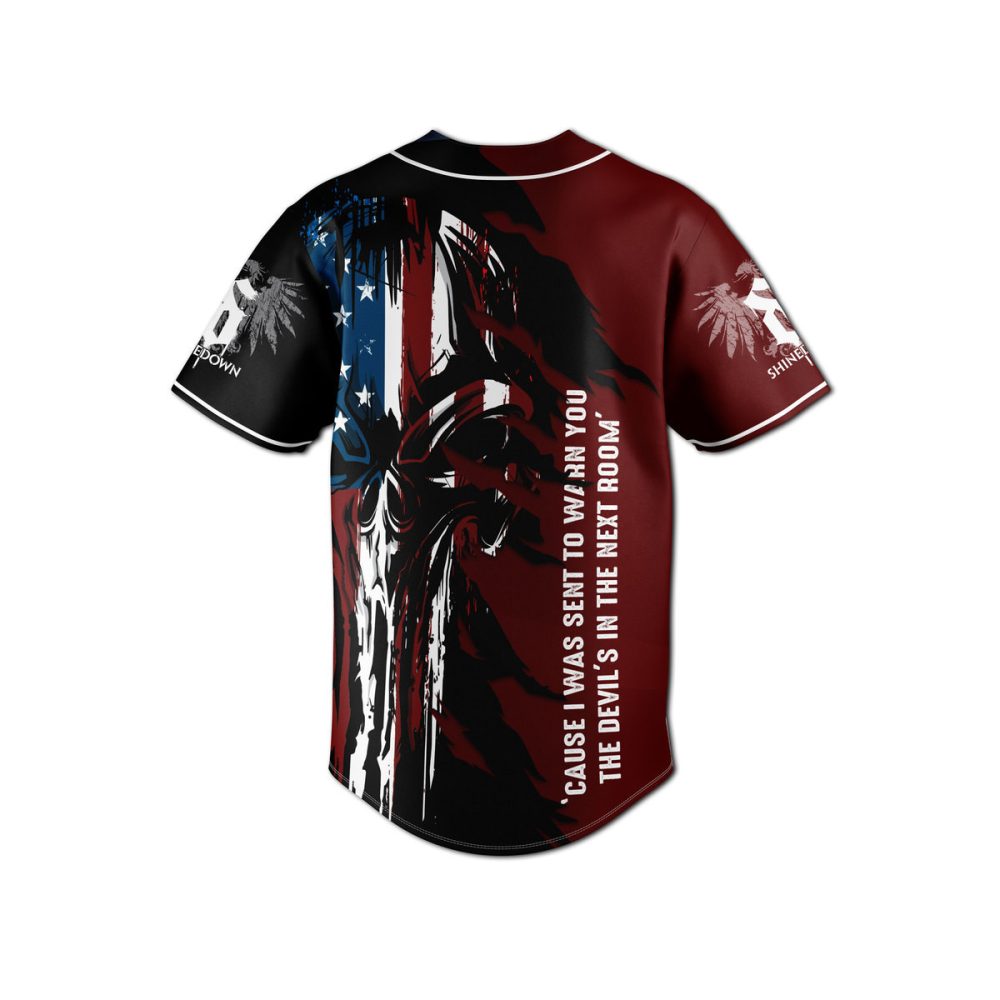 Shinedown Baseball Jersey - American Flag Skull Design, Unisex Rock Apparel