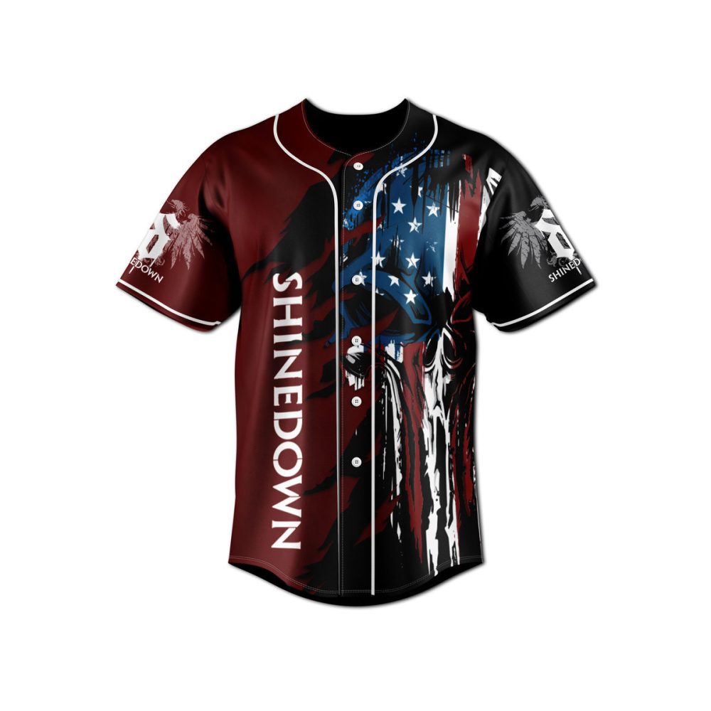 Shinedown Baseball Jersey - American Flag Skull Design, Unisex Rock Apparel