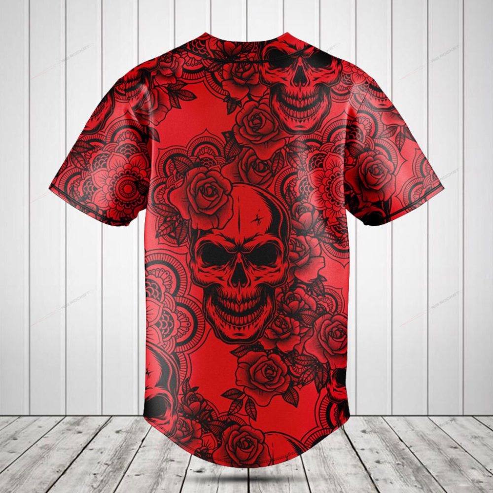 Men'S Red Skull &amp; Roses Graphic Baseball Jersey - Bold &amp; Stylish Casual Wear