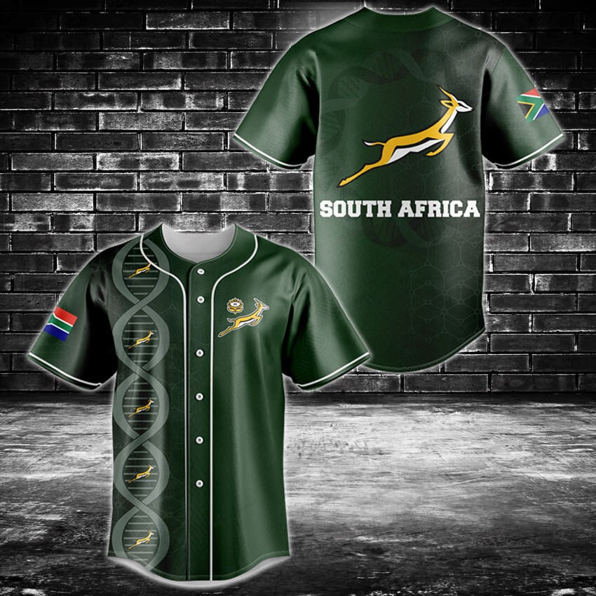 South Africa Pride Baseball Jersey - Stylish Green Sportswear With Flag &amp; Springbok Design