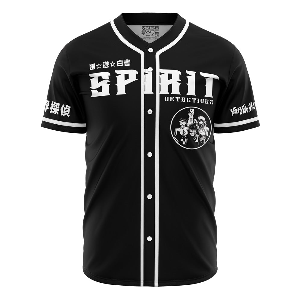 Anime Spirit Detective Jersey – Stylish Black Button-Up With Graphic Print