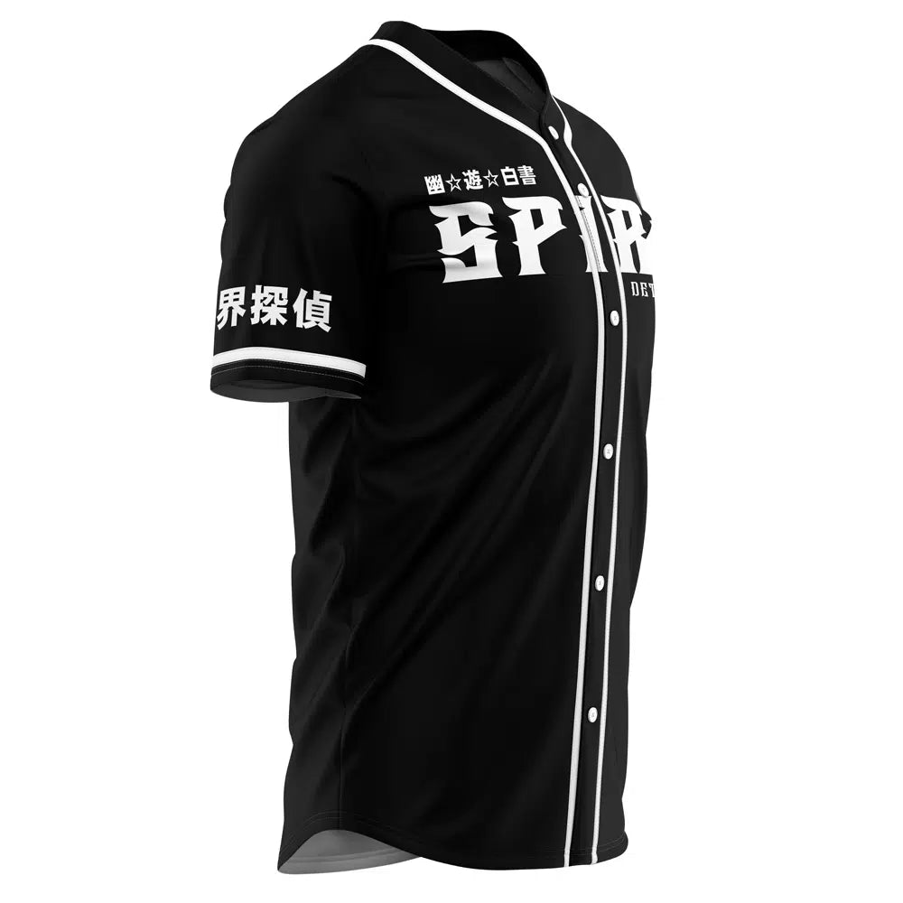 Anime Spirit Detective Jersey – Stylish Black Button-Up With Graphic Print