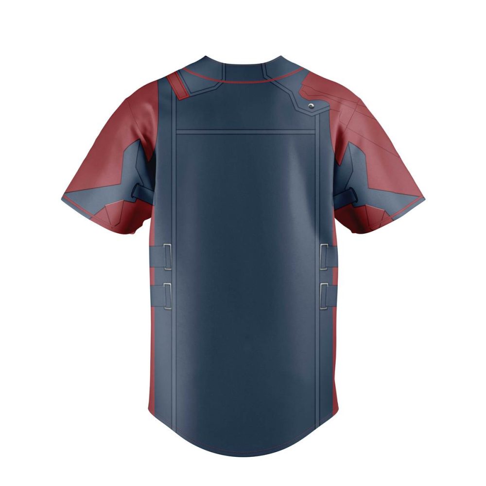 Stylish Blue &amp; Red Baseball Jersey With Gold Emblem – Perfect For Fans &amp; Casual Wear