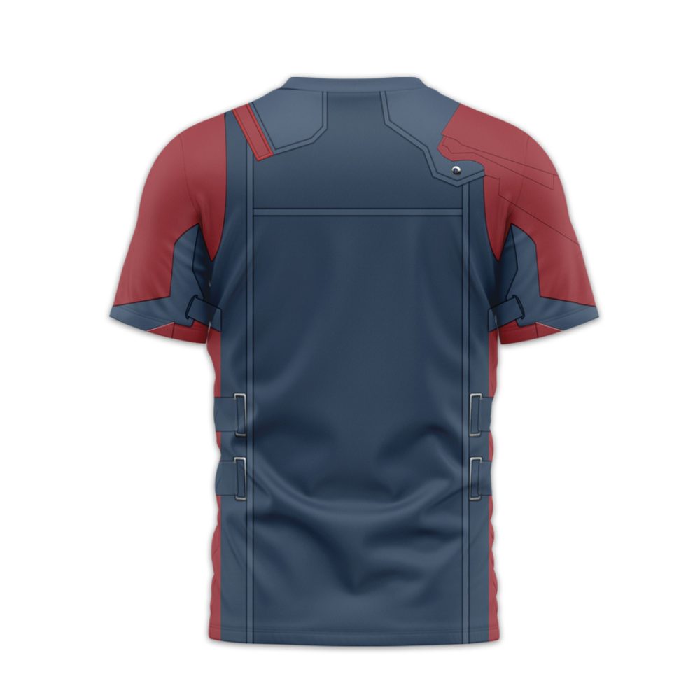 Stylish Blue &amp; Red Baseball Jersey With Gold Emblem – Perfect For Fans &amp; Casual Wear