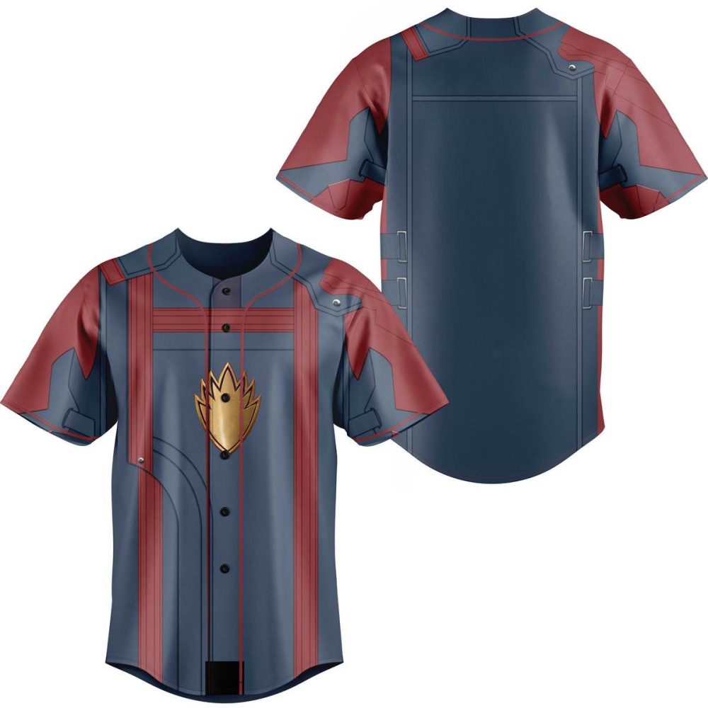 Stylish Blue &amp; Red Baseball Jersey With Gold Emblem – Perfect For Fans &amp; Casual Wear