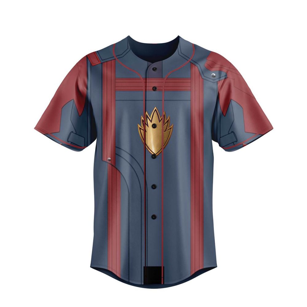 Stylish Blue &amp; Red Baseball Jersey With Gold Emblem – Perfect For Fans &amp; Casual Wear
