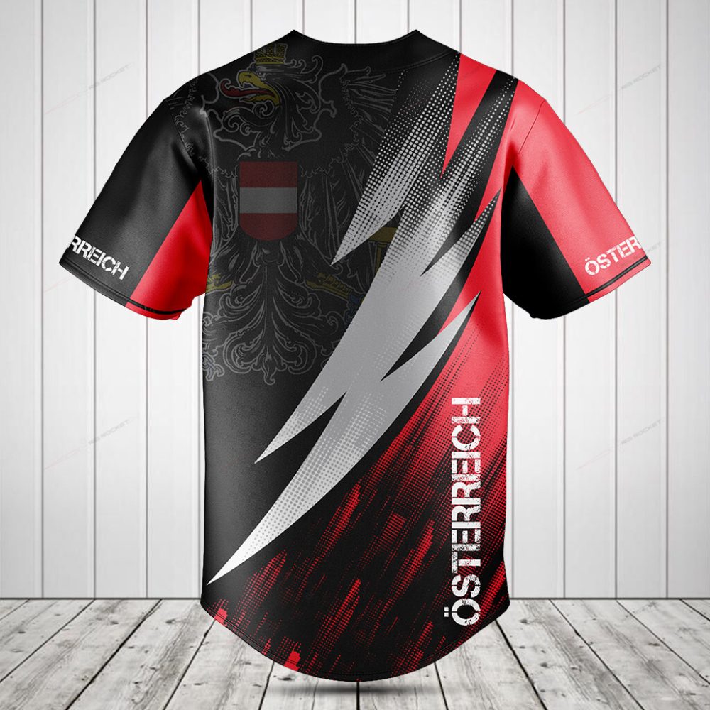 Österreich Flag Baseball Jersey - Stylish Black &amp; Red Design With Crest - Unisex Sportswear
