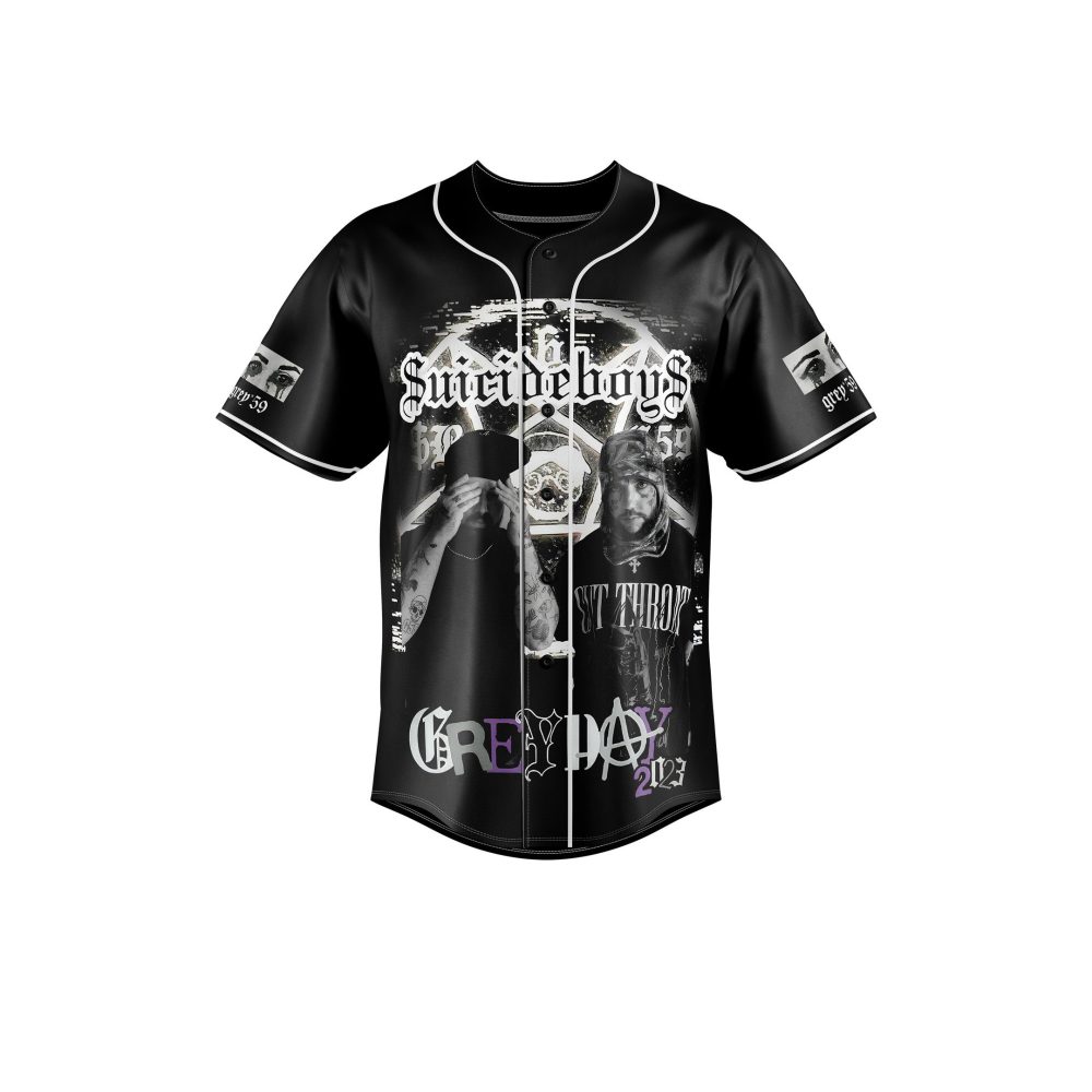 Limited Edition Greyscale Graphic Baseball Jersey - Bold Design, Unisex, Perfect For Music Fans