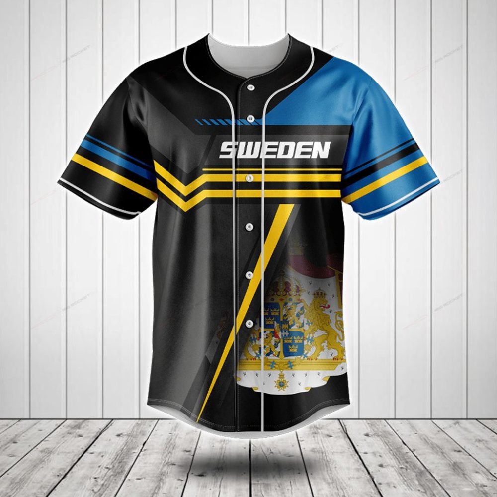 Sweden Flag Baseball Jersey - Stylish Blue &amp; Yellow Sports Shirt For Fans