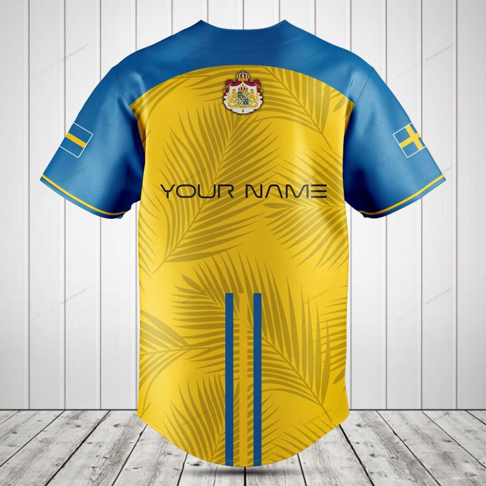 Sweden Pride Baseball Jersey - Yellow &amp; Blue Tropical Design - Unisex Sport Shirt