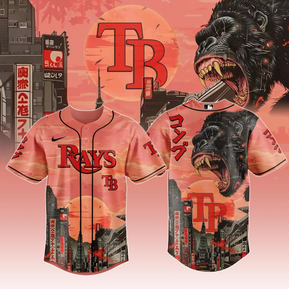 Epic Cityscape Gorilla Baseball Jersey – Unique Tampa Bay Design, Vibrant Graphic Tee