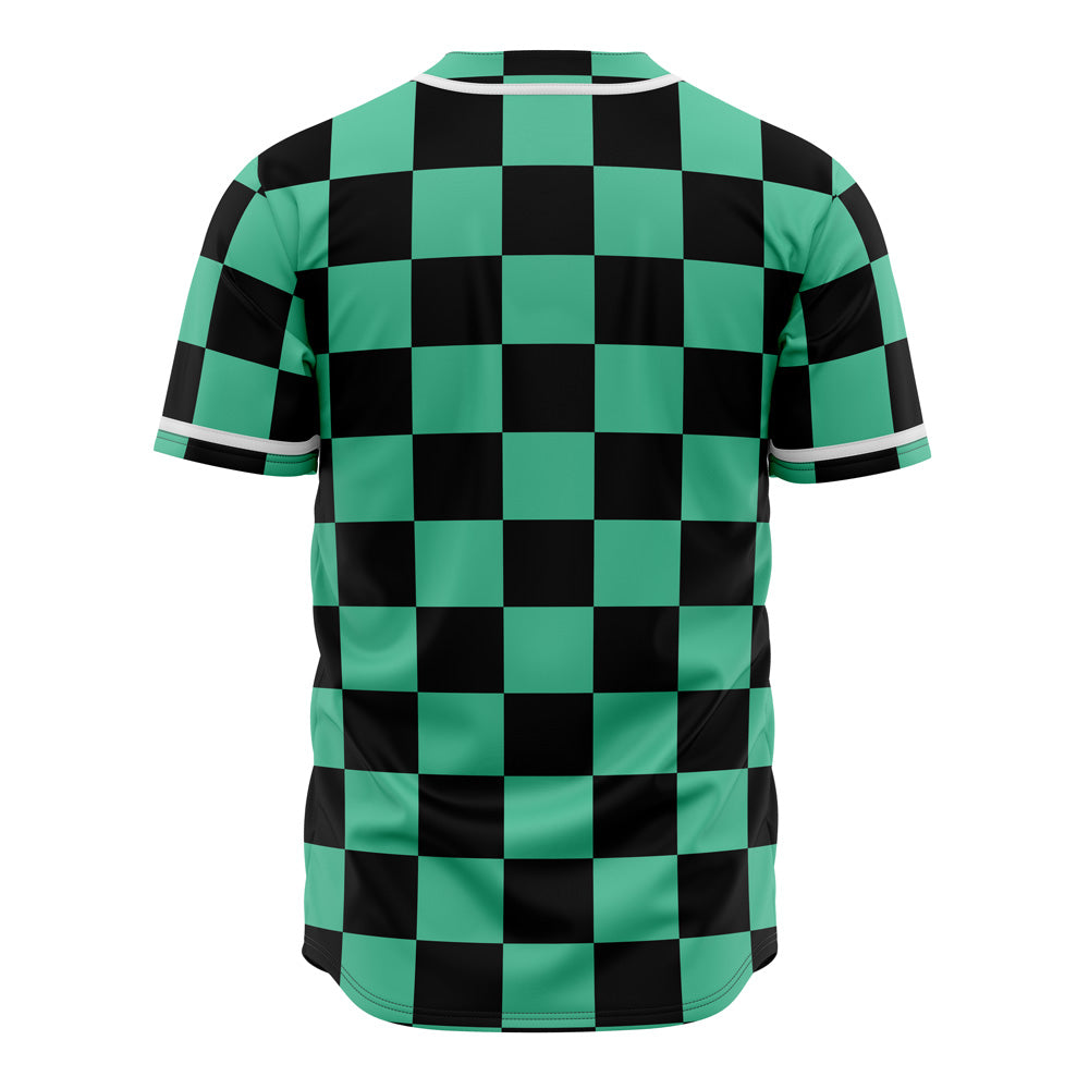 Trendy Green Checkered Baseball Jersey – Stylish Button-Up Shirt For Anime Fans