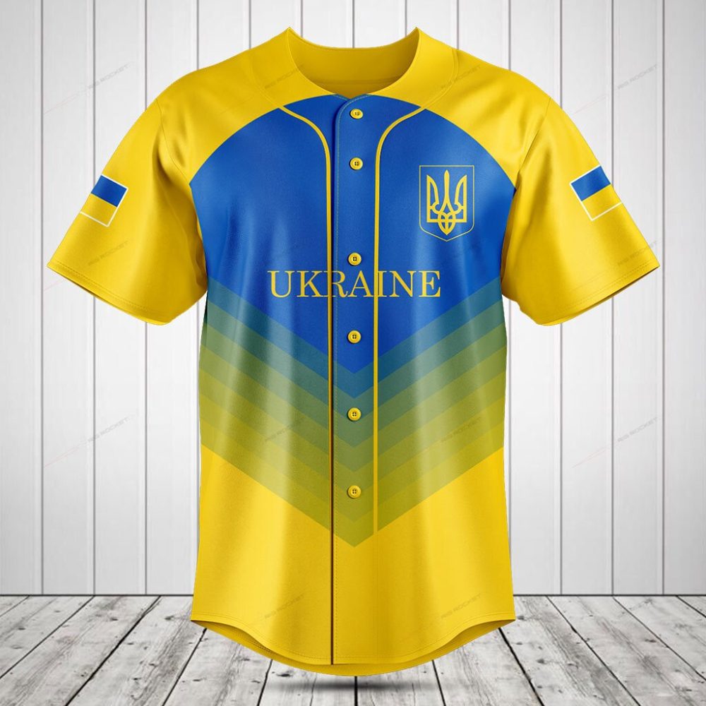 Men'S Ukraine Baseball Jersey - Blue &amp; Yellow - National Pride Sportswear Top