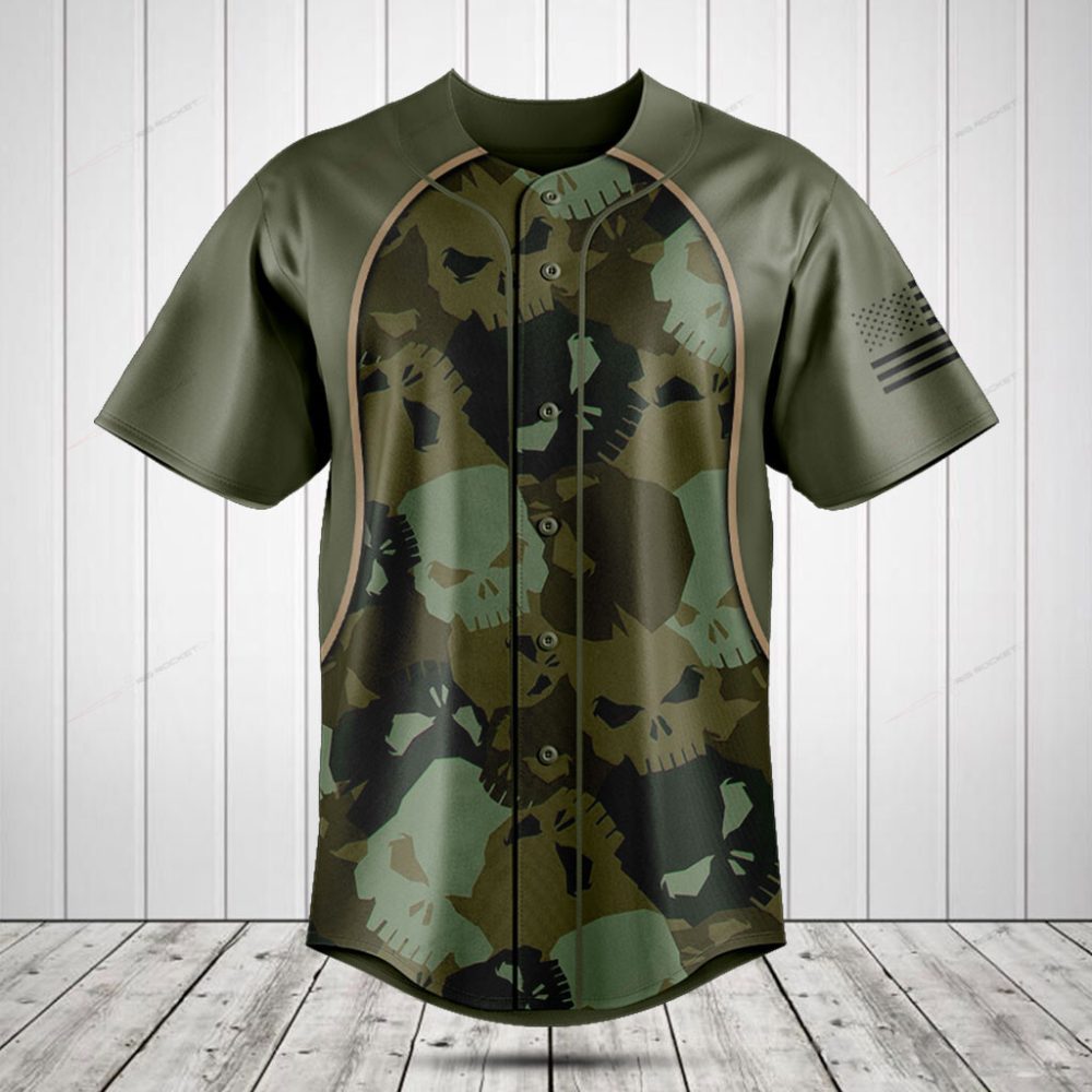 Men'S Camo Skull Baseball Jersey - Cool Tactical Style Sportswear