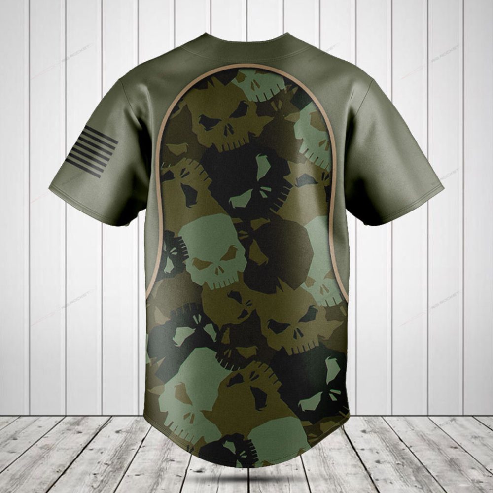 Men'S Camo Skull Baseball Jersey - Cool Tactical Style Sportswear