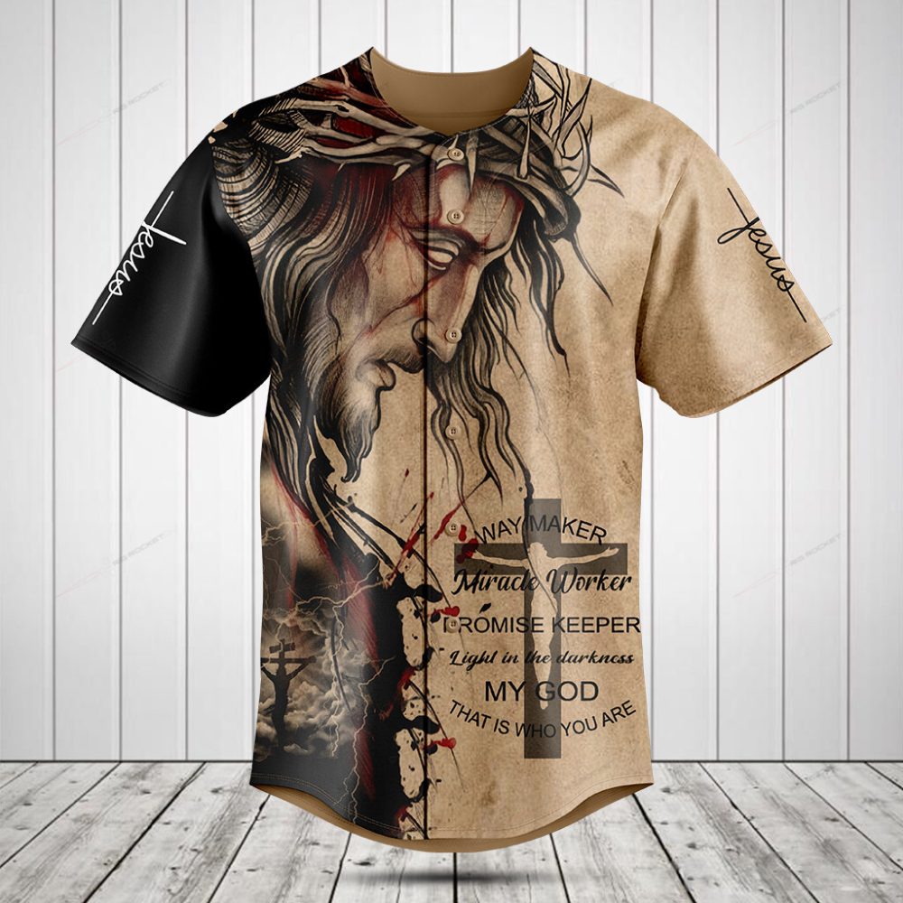 Jesus Graphic Baseball Jersey - Faith-Inspired Button-Up Shirt For Men
